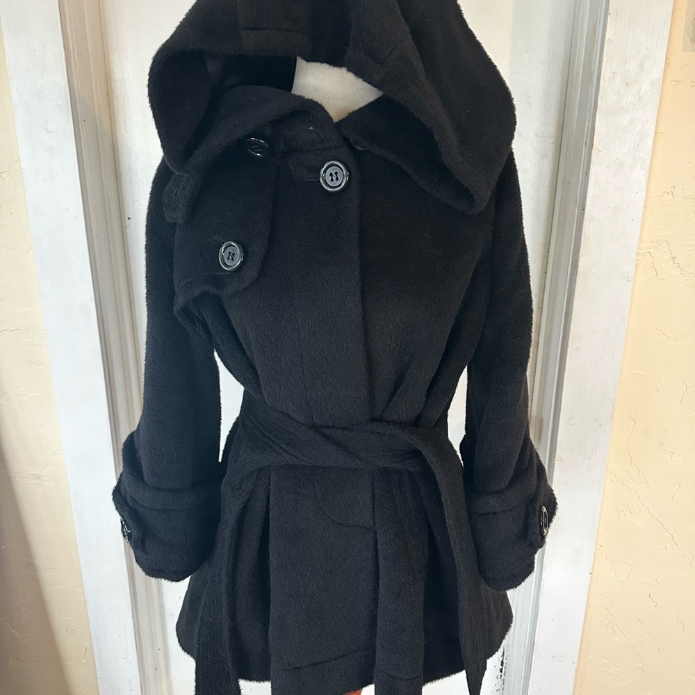 Christiane Celle Italian Wool Coat Silk Lining Hooded Robe Luxury Bell Sleeve 6 - Picture 6 of 10